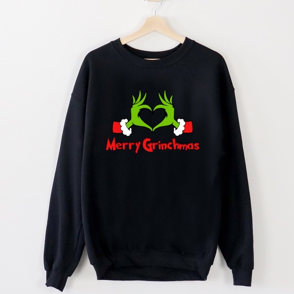 Merry Grinchmas Holiday Christmas Sweater Crewneck Black Unisex Sizes NWT - Picture 1 of 3